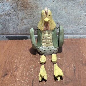 Hand Carved Wooden Rooster Figurine Shelf Sitter